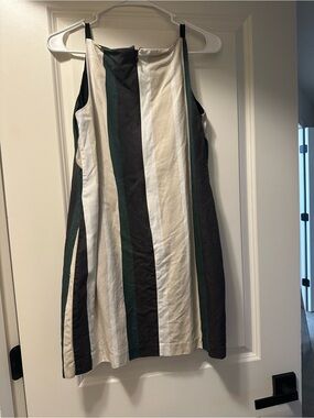 Ann Taylor Striped Sleeveless Shift Dress in Black, White & Green
